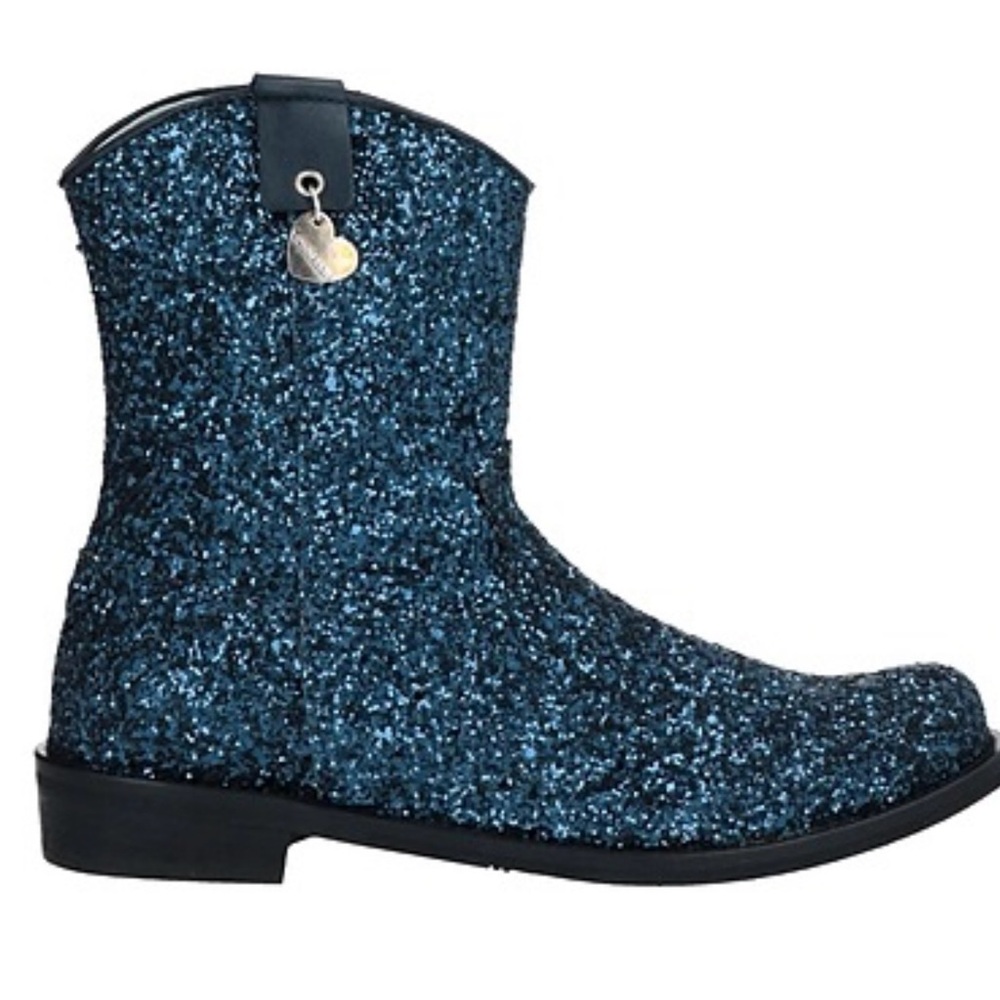 Blue Glitter Ankle Boots